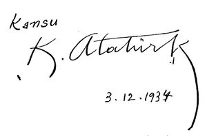 “Kansu” soyadının Mazhar Müfit Bey ve ailesine verildiğine dair Mustafa Kemal Atatürk tarafından yazılıp imzalanan belge..jpg